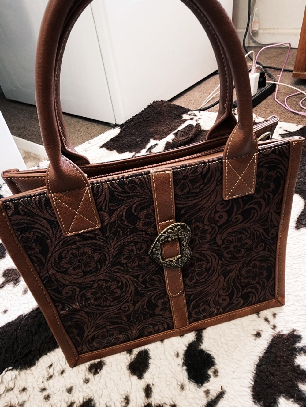"JUSTIN BOOTS" WOMEN'S WESTERN MINI TOTE BAG W/ MATCHING WALLET - CHESTNUT